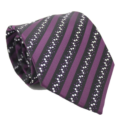 Mens Dads Classic Purple Striped Pattern Business Casual Necktie & Hanky Set ZO-7 - Ferrecci USA 