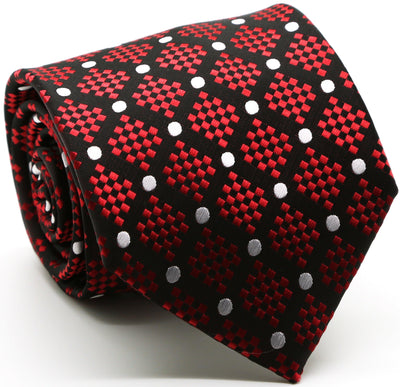 Mens Dads Classic Red Circle Pattern Business Casual Necktie & Hanky Set XO-2 - Ferrecci USA 