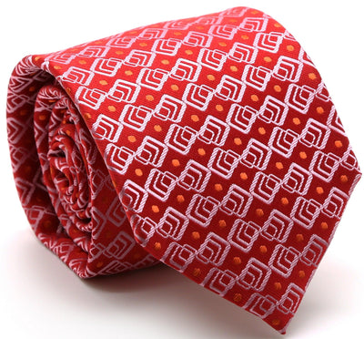 Mens Dads Classic Red Geometric Pattern Business Casual Necktie & Hanky Set G-4 - Ferrecci USA 