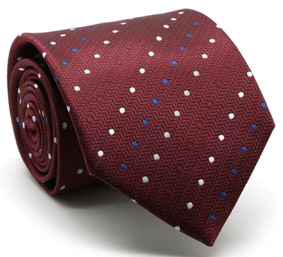 Mens Dads Classic Red Geometric Pattern Business Casual Necktie & Hanky Set LO-5 - Ferrecci USA 