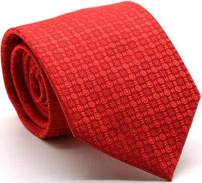 Mens Dads Classic Red Geometric Pattern Business Casual Necktie & Hanky Set R-1 - Ferrecci USA 