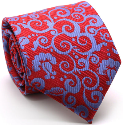 Mens Dads Classic Red Paisley Pattern Business Casual Necktie & Hanky Set FO-3 - Ferrecci USA 
