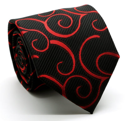 Mens Dads Classic Red Paisley Pattern Business Casual Necktie & Hanky Set O-1 - Ferrecci USA 