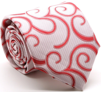 Mens Dads Classic Red Paisley Pattern Business Casual Necktie & Hanky Set O-4 - Ferrecci USA 