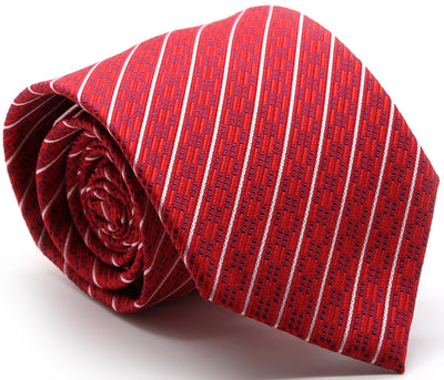 Mens Dads Classic Red Striped Pattern Business Casual Necktie & Hanky Set C-6 - Ferrecci USA 