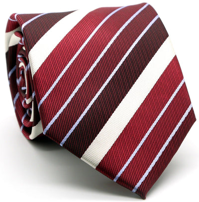 Mens Dads Classic Red Striped Pattern Business Casual Necktie & Hanky Set EO-7 - Ferrecci USA 
