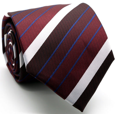Mens Dads Classic Red Striped Pattern Business Casual Necktie & Hanky Set EO-9 - Ferrecci USA 
