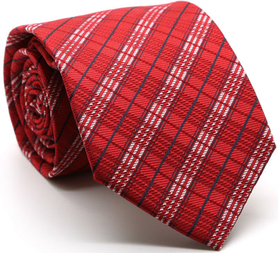 Mens Dads Classic Red Striped Pattern Business Casual Necktie & Hanky Set JO-10 - Ferrecci USA 
