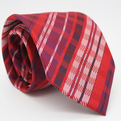 Mens Dads Classic Red Striped Pattern Business Casual Necktie & Hanky Set VO-4 - Ferrecci USA 