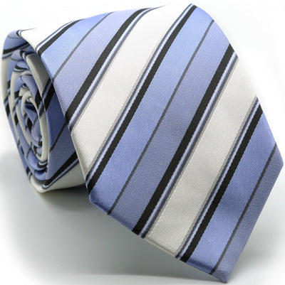 Mens Dads Classic Striped Pattern Business Casual Necktie & Hanky Set U - Ferrecci USA 