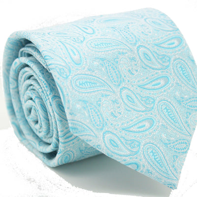Mens Dads Classic Turquoise Paisley Pattern Business Casual Necktie & Hanky Set EF-1 - Ferrecci USA 
