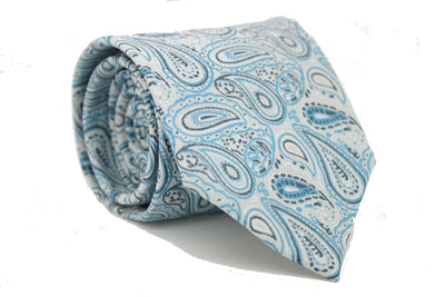 Mens Dads Classic Turquoise Paisley Pattern Business Casual Necktie & Hanky Set GF-5 - Ferrecci USA 