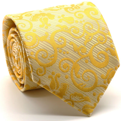 Mens Dads Classic Yellow Paisley Pattern Business Casual Necktie & Hanky Set FO-8 - Ferrecci USA 