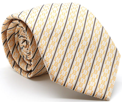 Mens Dads Classic Yellow Striped Pattern Business Casual Necktie & Hanky Set C-12 - Ferrecci USA 
