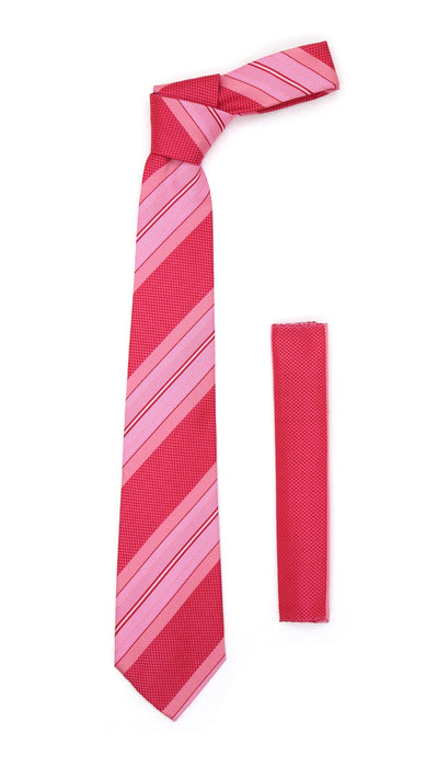 Microfiber Pink Striped Tie and Hankie Set - Ferrecci USA 