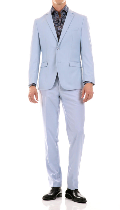 Oslo Sky Blue Slim Fit Notch Lapel 2 Piece Suit - Ferrecci USA 