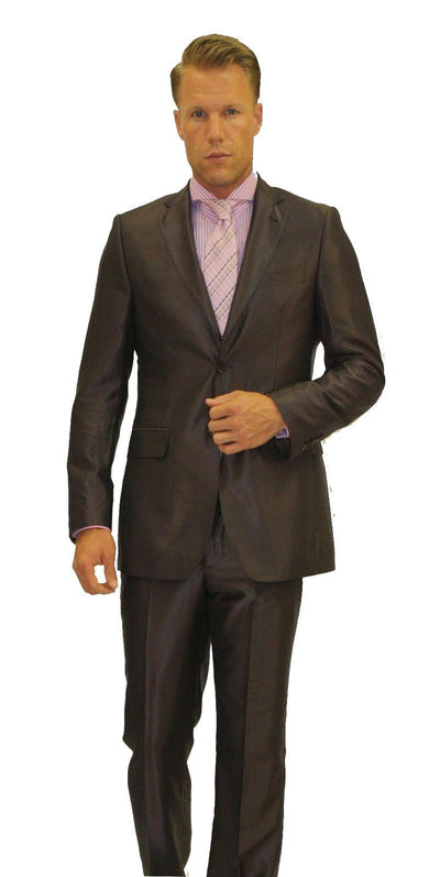 Oxford Brown Sharkskin Slim Fit 2 Piece Suit - Ferrecci USA - Ferrecci USA 