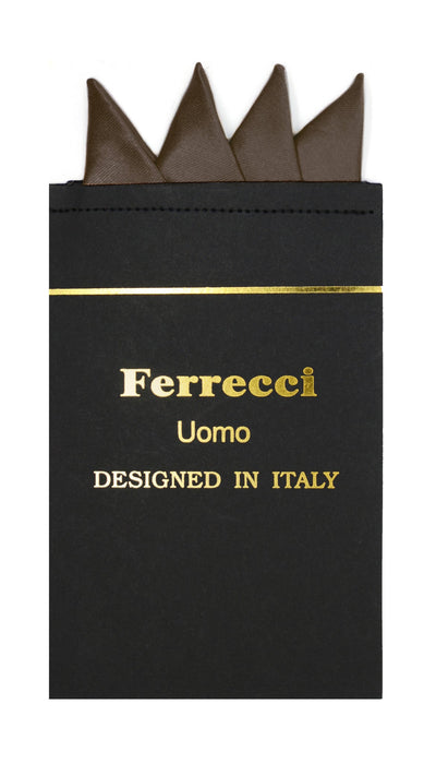 Pre-Folded Microfiber Brown Handkerchief Pocket Square - Ferrecci USA 
