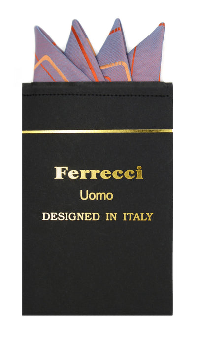 Pre-Folded Microfiber Orange Geometric Handkerchief Pocket Square - Ferrecci USA 