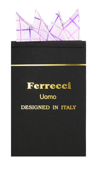 Pre-Folded Microfiber Purple Geometric Handkerchief Pocket Square - Ferrecci USA 