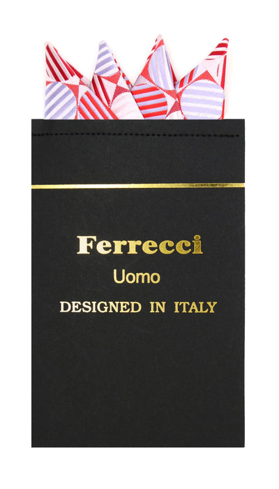 Pre-Folded Microfiber Red Lavender Polkadot Handkerchief Pocket Square - Ferrecci USA 