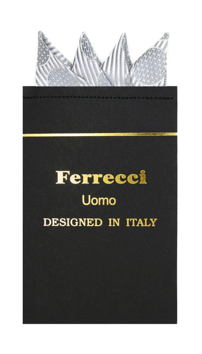 Pre-Folded Microfiber Silver Polkadot Handkerchief Pocket Square - Ferrecci USA 