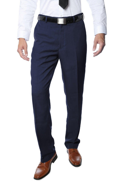 Premium Navy Regular Fit Suspender Ready Formal & Business Pants - Ferrecci USA 