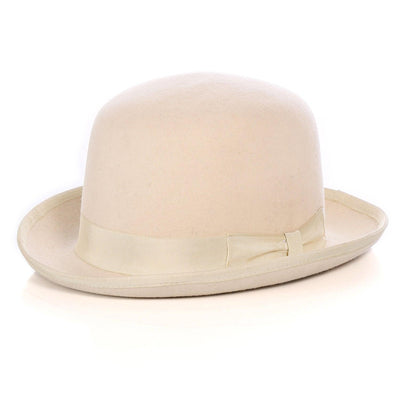 Premium Wool Off-White Derby Bowler Hat - Ferrecci USA 