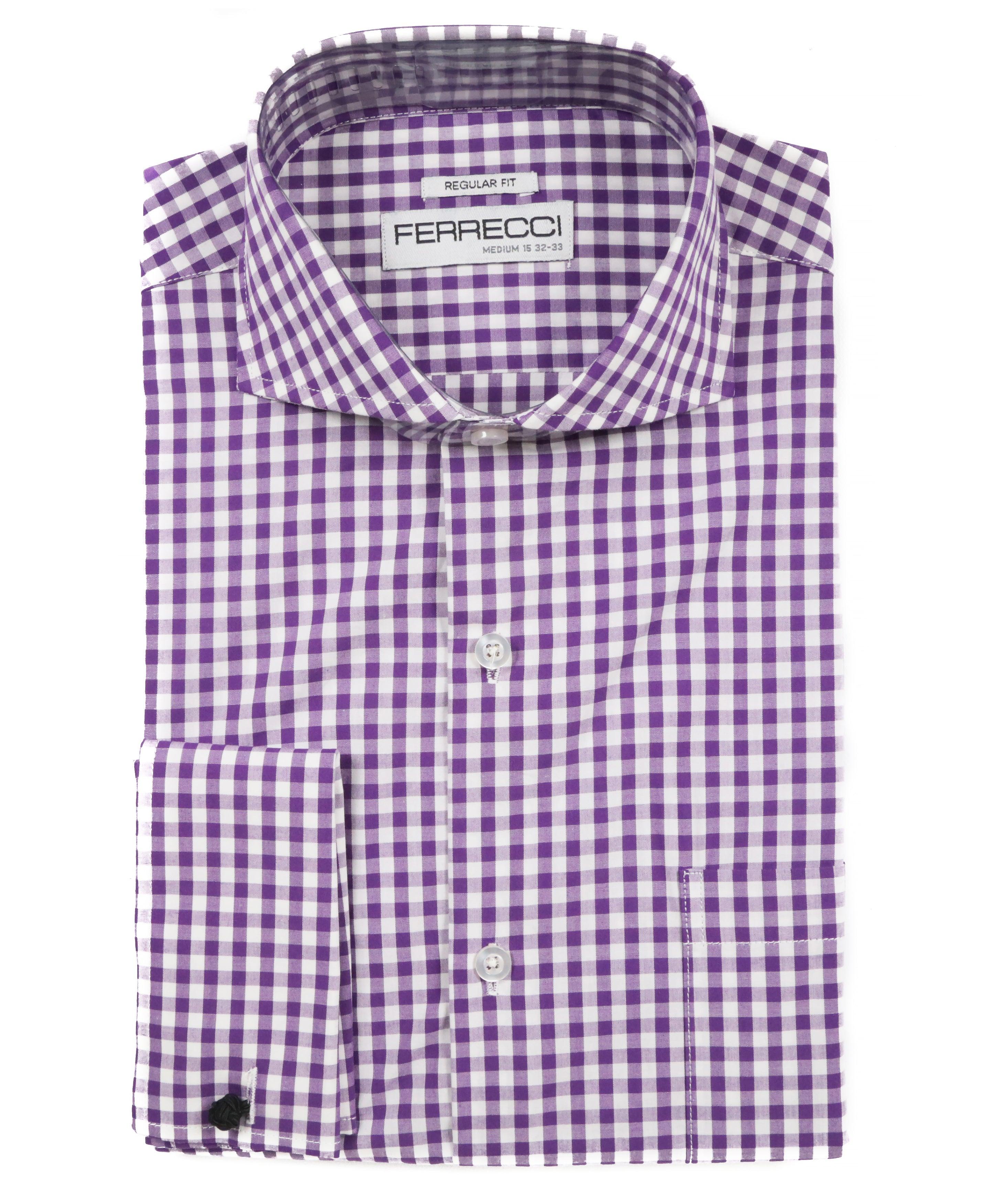 Purple Gingham Check French Cuff Dress Shirt - Regular Fit