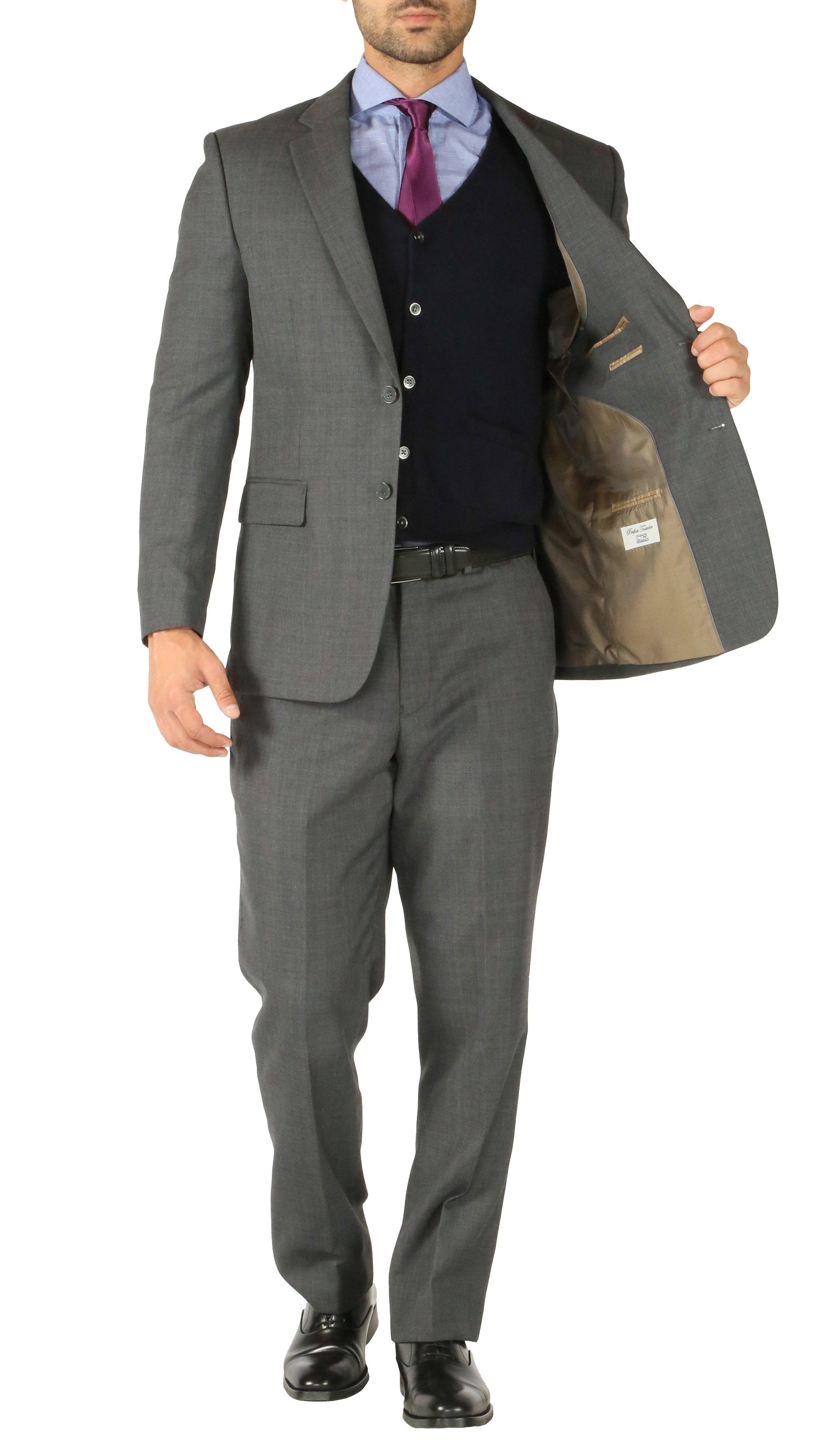 Rod Premium Grey Wool 2pc Stain Resistant Traveler Suit - w 2