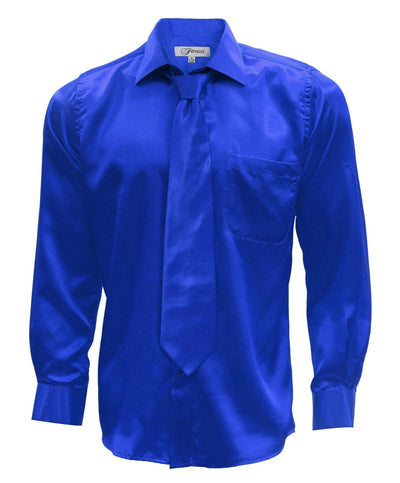 Royal Blue Satin Regular Fit Dress Shirt, Tie & Hanky Set - Ferrecci USA 
