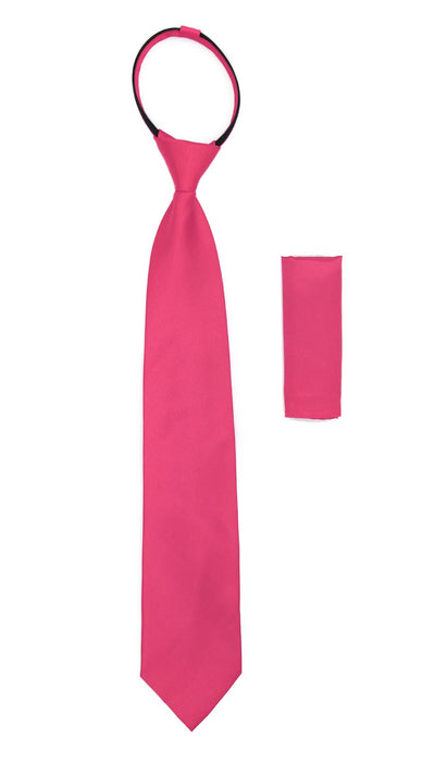 Satine Fuchsia Zipper Tie with Hankie Set - Ferrecci USA 