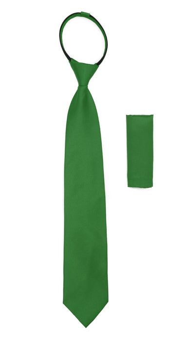 Satine Green Zipper Tie with Hankie Set - Ferrecci USA 
