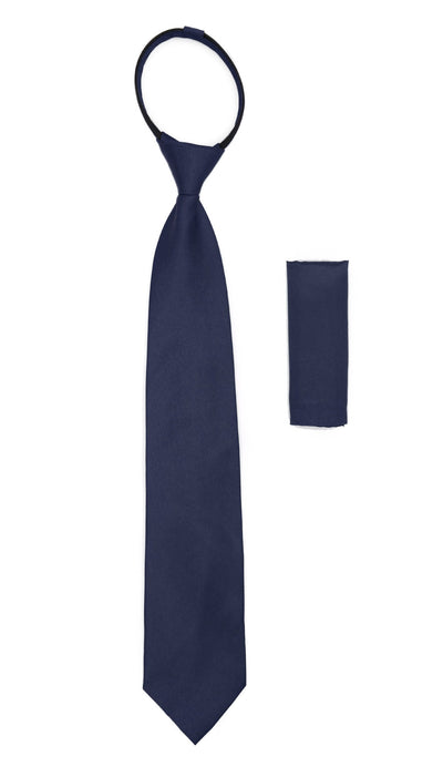 Satine Navy Zipper Tie with Hankie Set - Ferrecci USA 