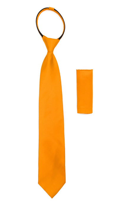 Satine Orange Zipper Tie with Hankie Set - Ferrecci USA 