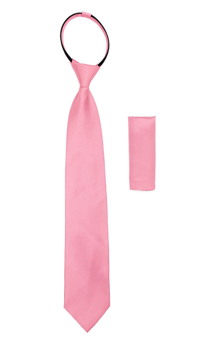 Satine Pink Zipper Tie with Hankie Set - Ferrecci USA 
