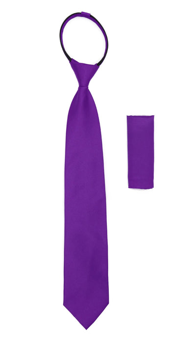 Satine Purple Zipper Tie with Hankie Set - Ferrecci USA 