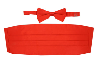 Satine Red Bow Tie & Cummerbund Set - Ferrecci USA 