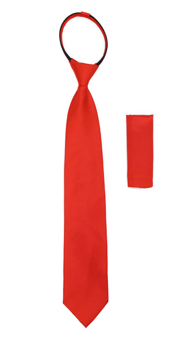 Satine Red Zipper Tie with Hankie Set - Ferrecci USA 