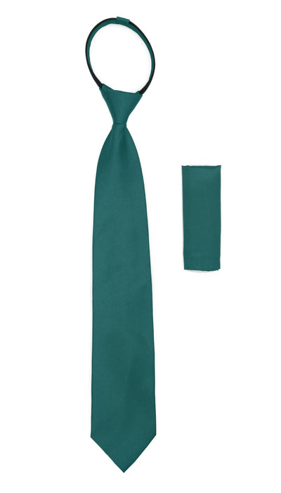 Satine Teal Zipper Tie with Hankie Set - Ferrecci USA 