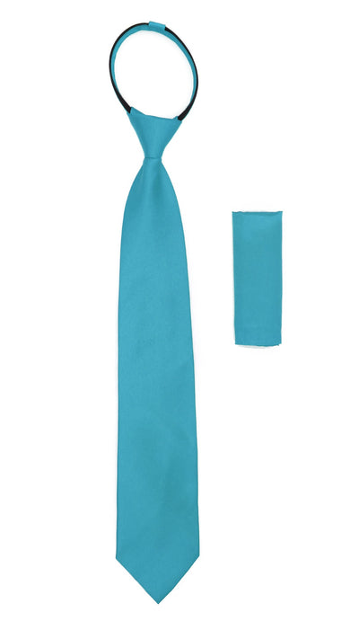 Satine Turquoise Zipper Tie with Hankie Set - Ferrecci USA 