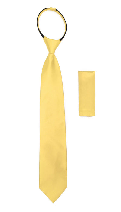 Satine Yellow Zipper Tie with Hankie Set - Ferrecci USA 
