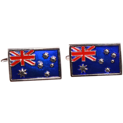 Silvertone Australian Flag Cufflinks with Jewelry Box - Ferrecci USA 