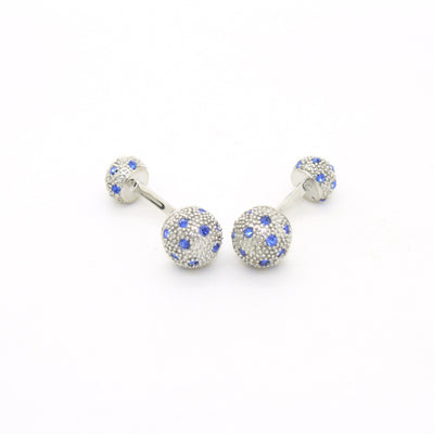 Silvertone Ball Gemstone Cuff Links With Jewelry Box - Ferrecci USA 
