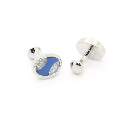Silvertone Blue Sway Gemstone Cuff Links With Jewelry Box - Ferrecci USA 