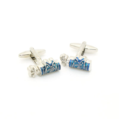 Silvertone Blue Wave Cuff Links With Jewelry Box - Ferrecci USA 