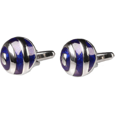 Silvertone Circle Blue Cufflinks with Jewelry Box - Ferrecci USA 