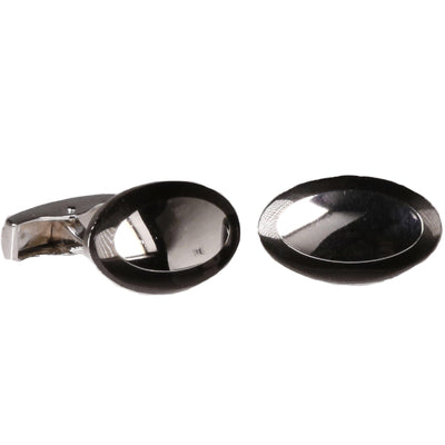 Silvertone Elliptical Black Cufflinks with Jewelry Box - Ferrecci USA 