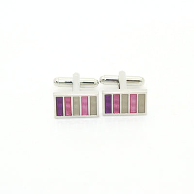 Silvertone Lavender Stripe Cuff Links With Jewelry Box - Ferrecci USA 