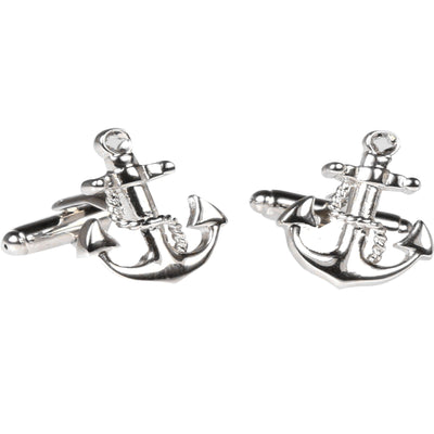 Silvertone Novelty Anchor Cufflinks with Jewelry Box - Ferrecci USA 